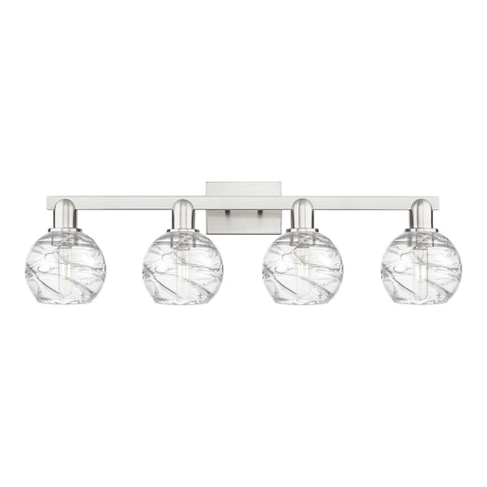 Innovations Athens Deco Swirl 36in 4-Light Bath Vanity | Industrial Brushed Satin Nickel and Clear Deco Swirl Glass | Bathroom | Model 716-4W-SN-G1213-6CL