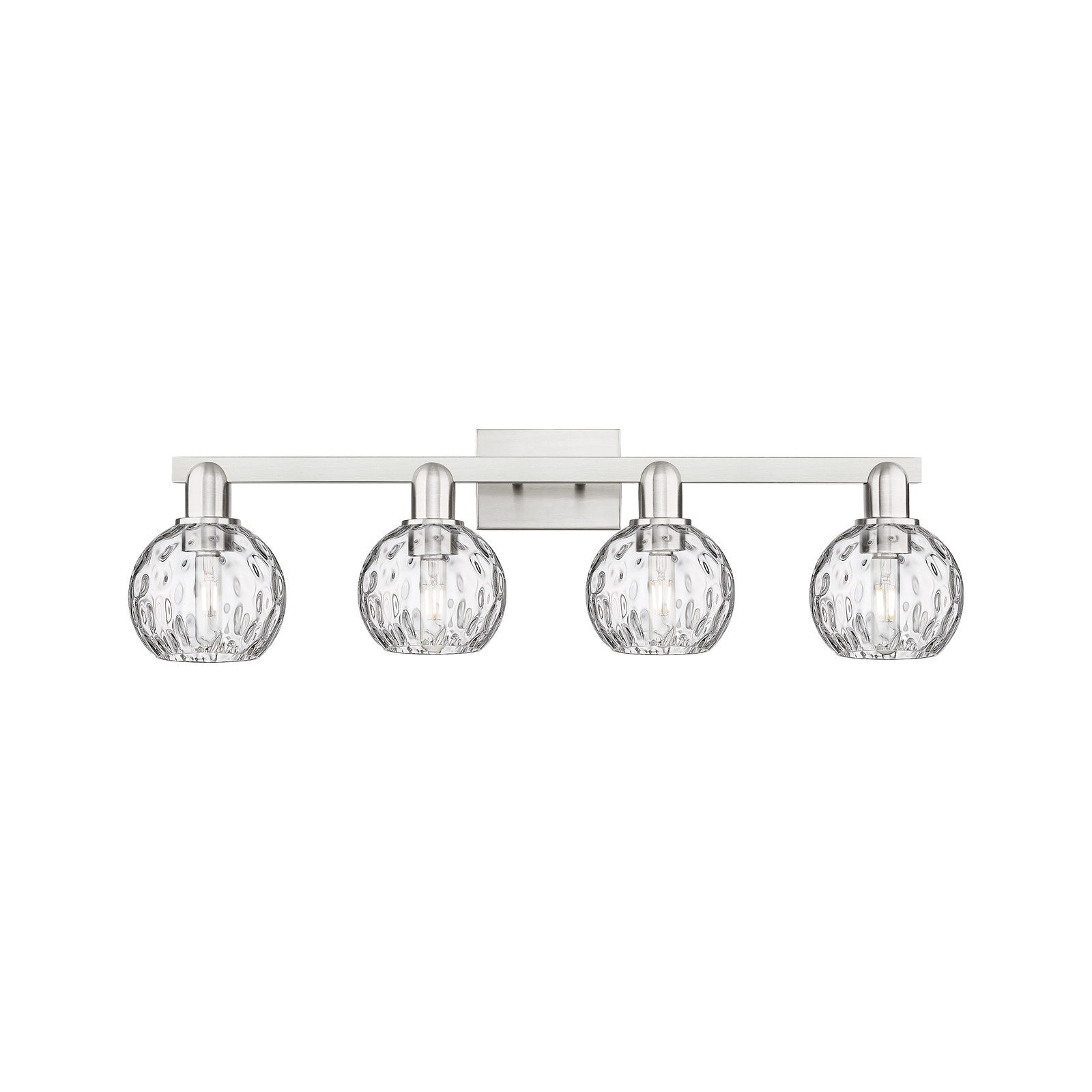 Innovations Athens Water Glass 33in 4-Light Bath Vanity | Industrial Brushed Satin Nickel and Clear Glass | Bathroom Vanity | Model 716-4W-SN-G1215-6