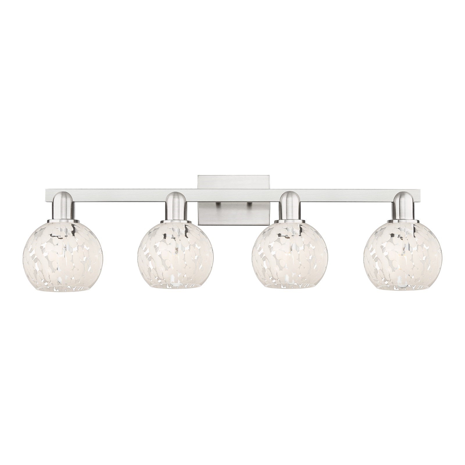 Innovations Arcadia 33in 4-Light Bath Vanity Light | Industrial Brushed Satin Nickel and White Mouchette Glass | Bathroom | Model 716-4W-SN-G1216-6WM