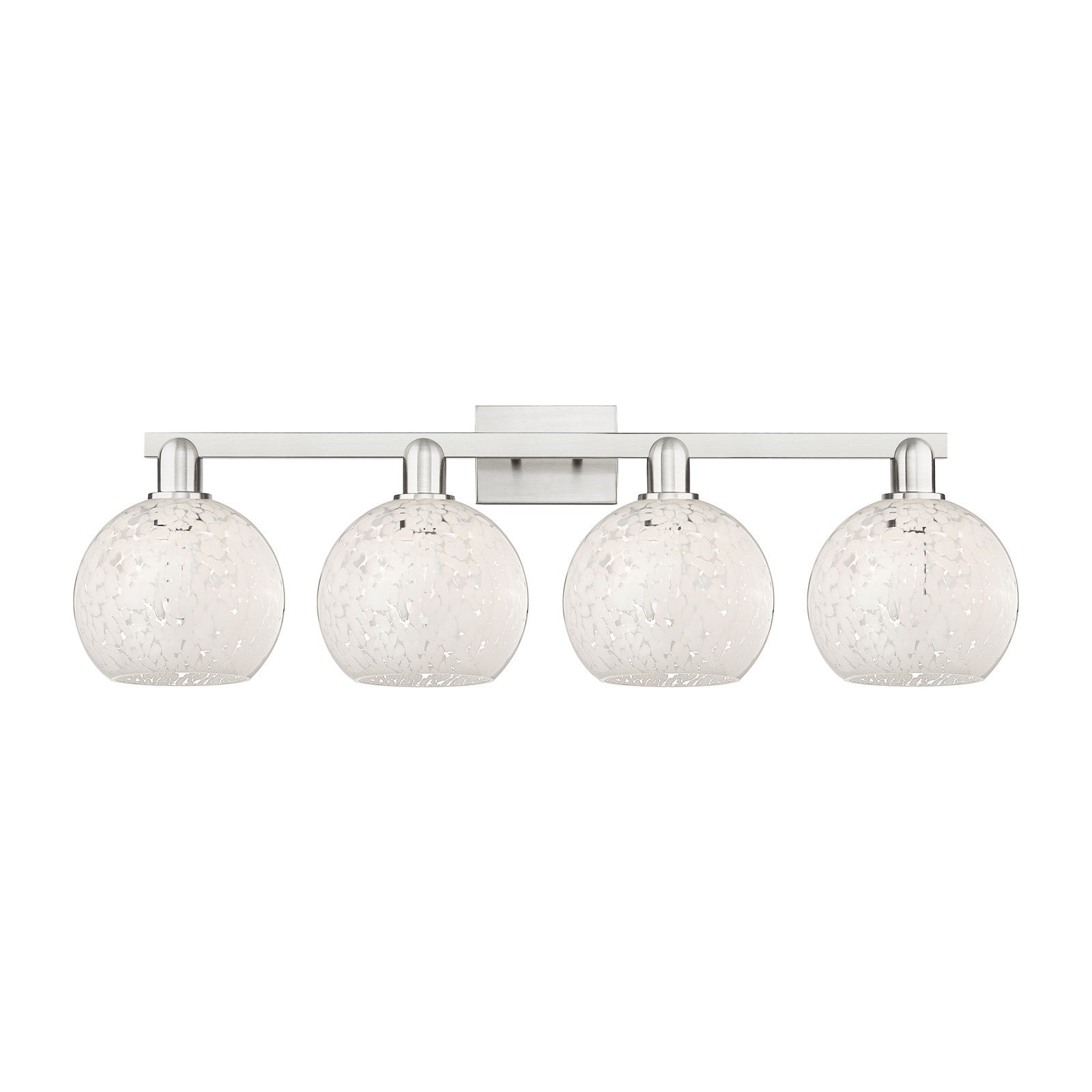 Innovations Lighting Arcadia 35in 4-Light Bath Vanity Light | Industrial Brushed Satin Nickel and White Mouchette Glass | Model 716-4W-SN-G1216-8WM