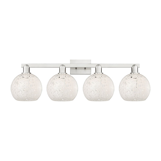 Innovations Lighting Arcadia 35in 4-Light Bath Vanity Light | Industrial Brushed Satin Nickel and White Mouchette Glass | Model 716-4W-SN-G1216-8WM