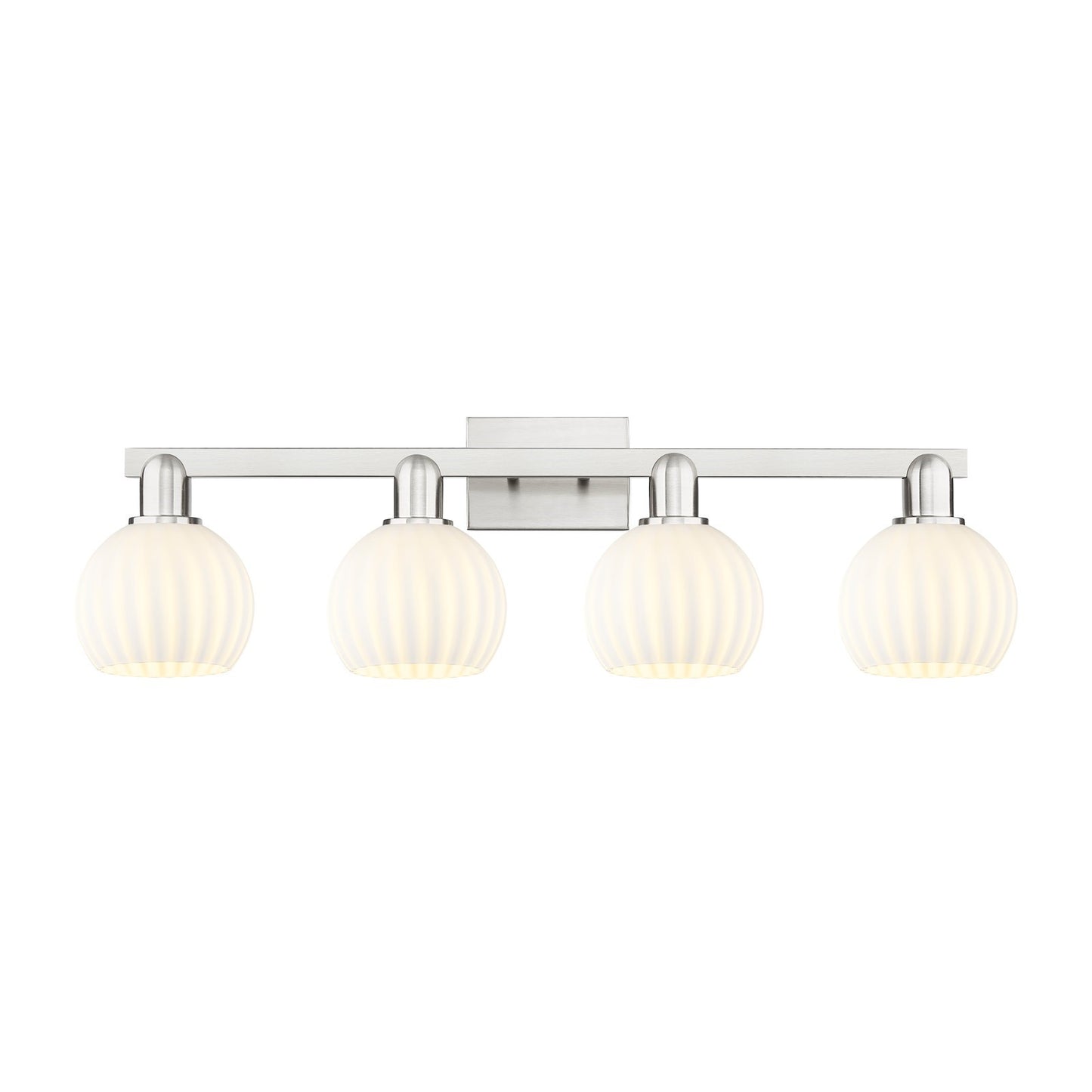 Innovations Lighting White Venetian 33in 4-Light Bath Vanity Light | Industrial Brushed Satin Nickel and White Venetian Glass | Model 716-4W-SN-G1217-6WV