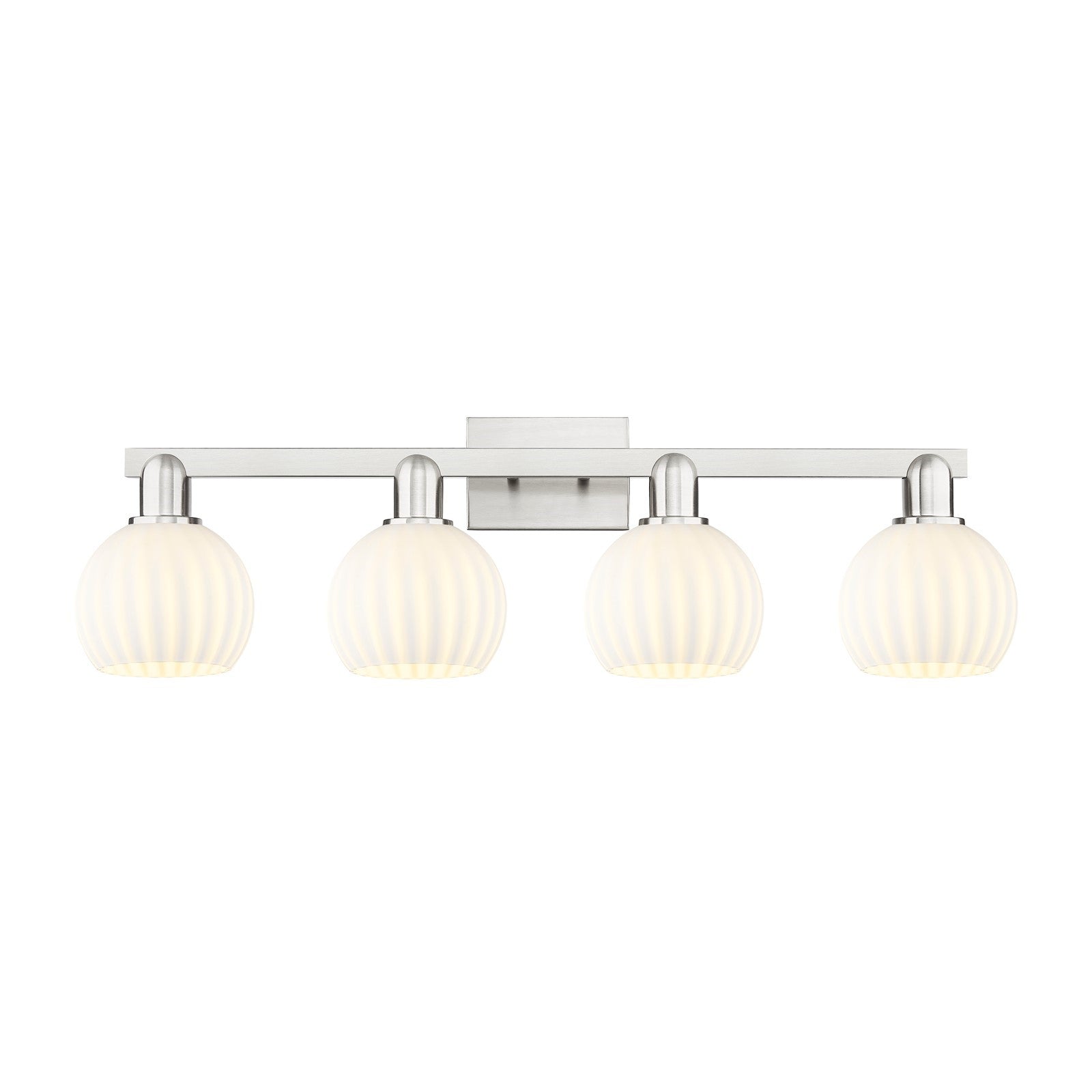 Innovations Lighting White Venetian 33in 4-Light Bath Vanity Light | Industrial Brushed Satin Nickel and White Venetian Glass | Model 716-4W-SN-G1217-6WV