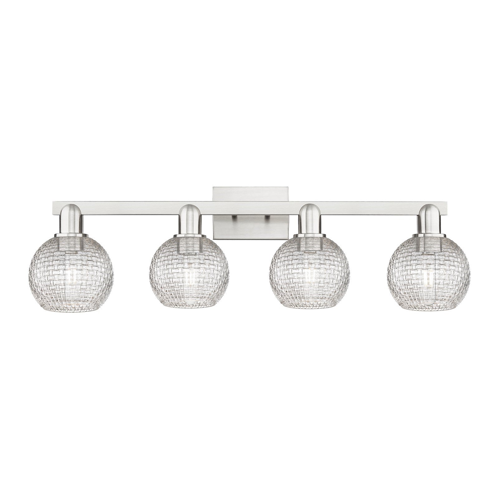 Innovations Athens 33in 4-Light Bath Vanity Light | Industrial Brushed Satin Nickel and Clear Basket Weave Glass | Bathroom | Model 716-4W-SN-G122C-6CL
