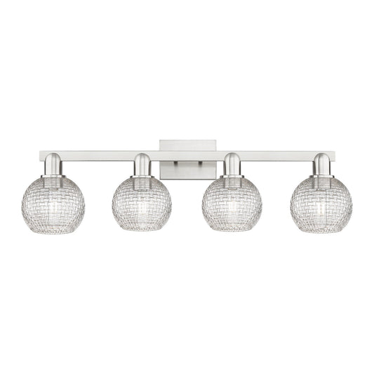 Innovations Athens 33in 4-Light Bath Vanity Light | Industrial Brushed Satin Nickel and Clear Basket Weave Glass | Bathroom | Model 716-4W-SN-G122C-6CL