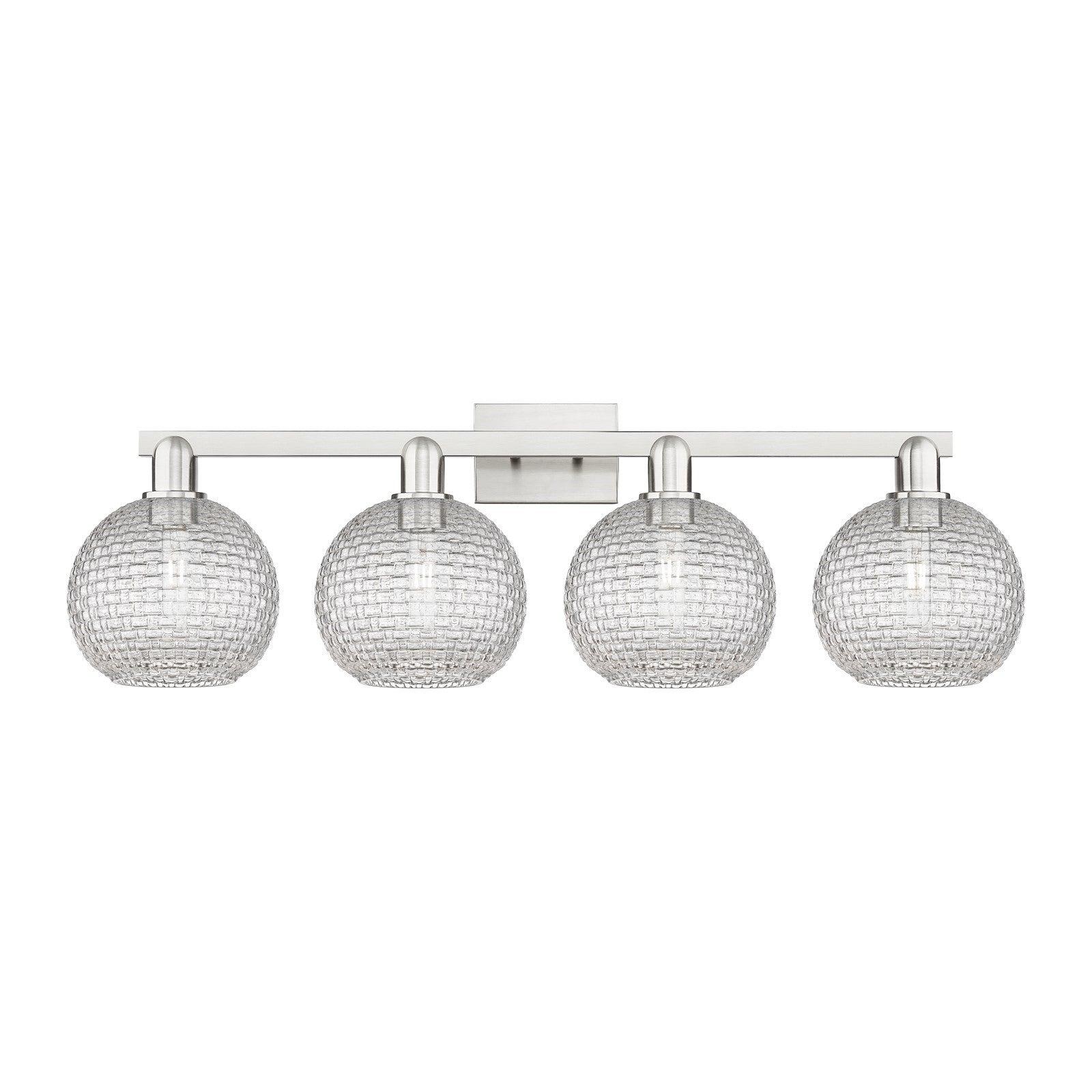 Innovations Athens 35in 4-Light Bath Vanity | Industrial Brushed Satin Nickel and Clear Basket Weave Glass | Bathroom Vanity | Model 716-4W-SN-G122C-8CL