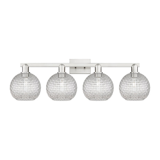 Innovations Athens 35in 4-Light Bath Vanity | Industrial Brushed Satin Nickel and Clear Basket Weave Glass | Bathroom Vanity | Model 716-4W-SN-G122C-8CL