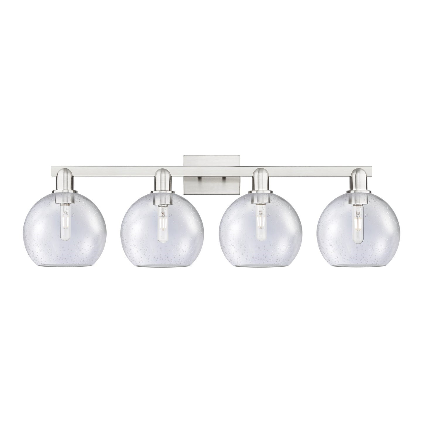 Innovations Athens 35in 4-Light Bath Vanity Light | Industrial Brushed Satin Nickel Steel and Seedy Glass | Bathroom Vanity | Model 716-4W-SN-G124-8