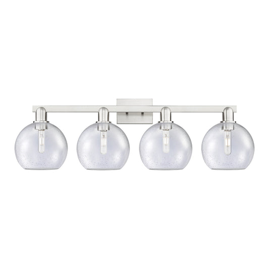 Innovations Athens 35in 4-Light Bath Vanity Light | Industrial Brushed Satin Nickel Steel and Seedy Glass | Bathroom Vanity | Model 716-4W-SN-G124-8