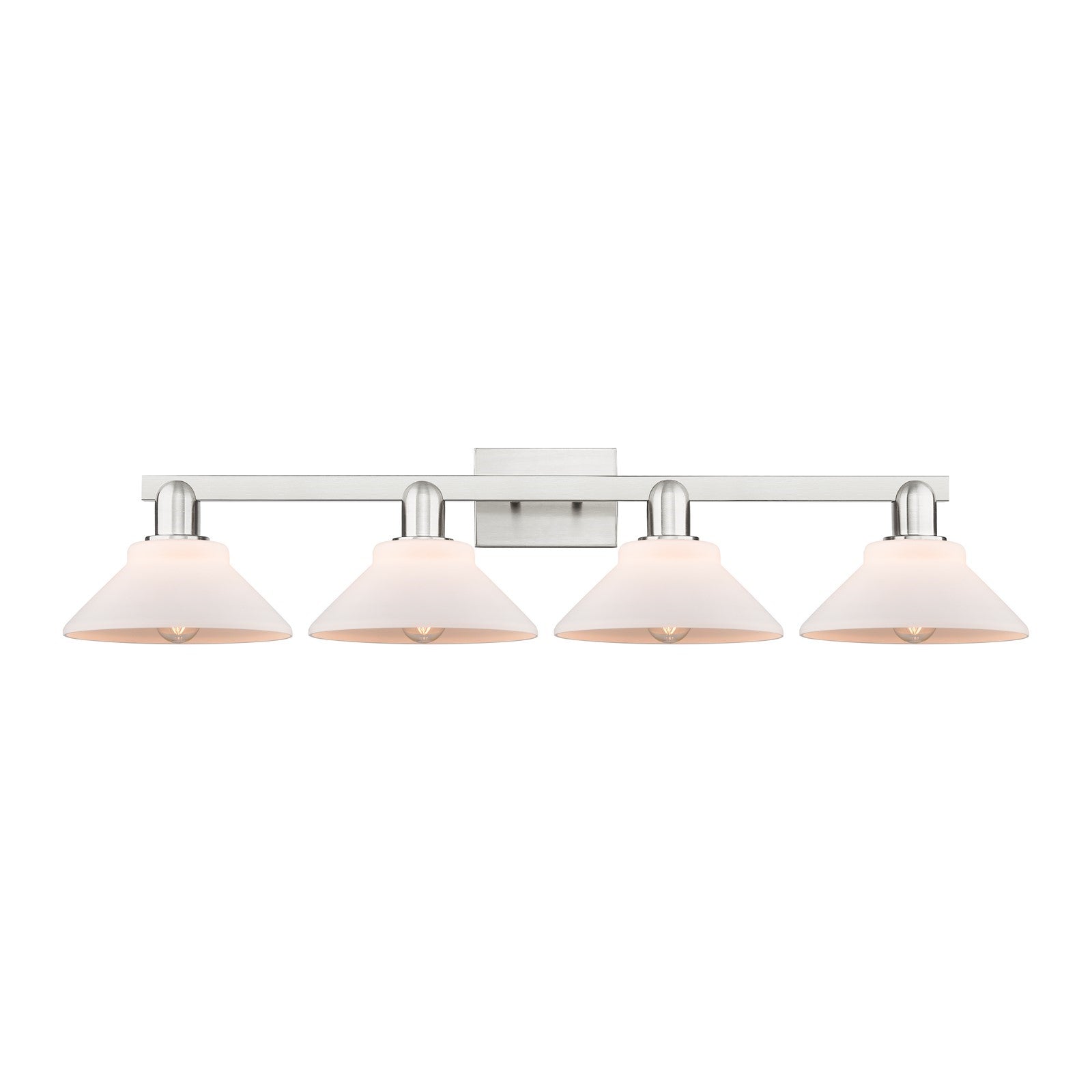 Innovations Orwell 35in 4-Light Bath Vanity Light | Industrial Brushed Satin Nickel and Matte White Glass | Bathroom Vanity | Model 716-4W-SN-G131