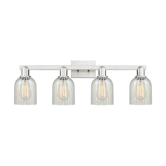 Innovations Caledonia 32in 4-Light Bath Vanity | Industrial Brushed Satin Nickel and Mouchette Glass | Bathroom Vanity Light | Model 716-4W-SN-G2511