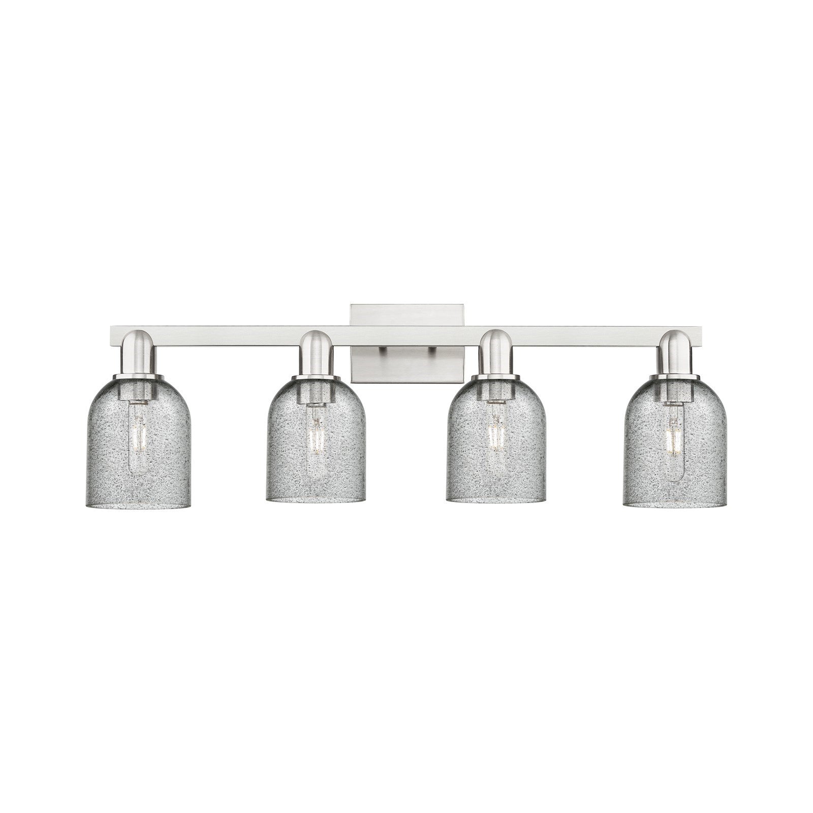 Innovations Caledonia 32in 4-Light Bath Vanity Light | Industrial Brushed Satin Nickel and Charcoal Glass | Bathroom Vanity | Model 716-4W-SN-G257
