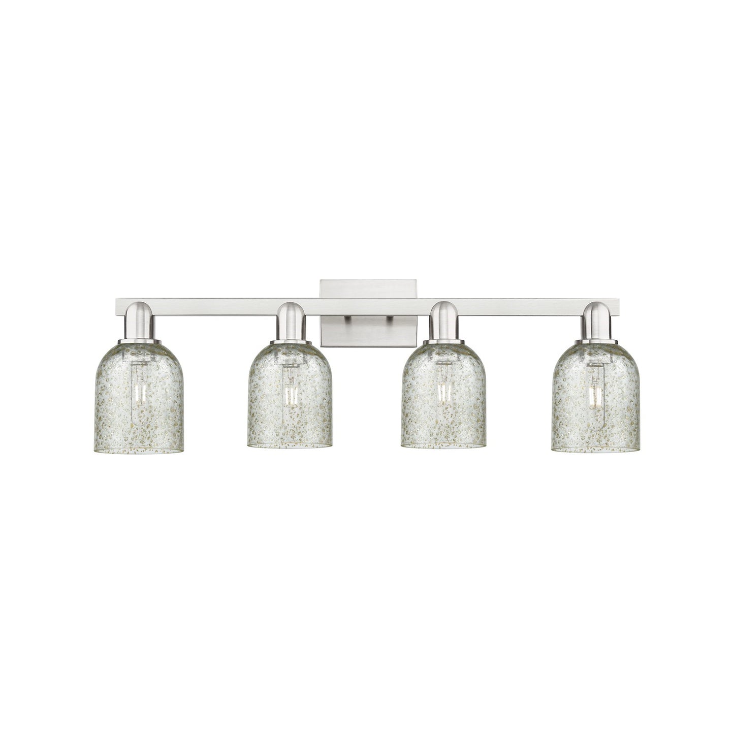 Innovations Caledonia 32in 4-Light Bath Vanity Light | Industrial Brushed Satin Nickel and Mica Glass | Bathroom Vanity | Model 716-4W-SN-G259