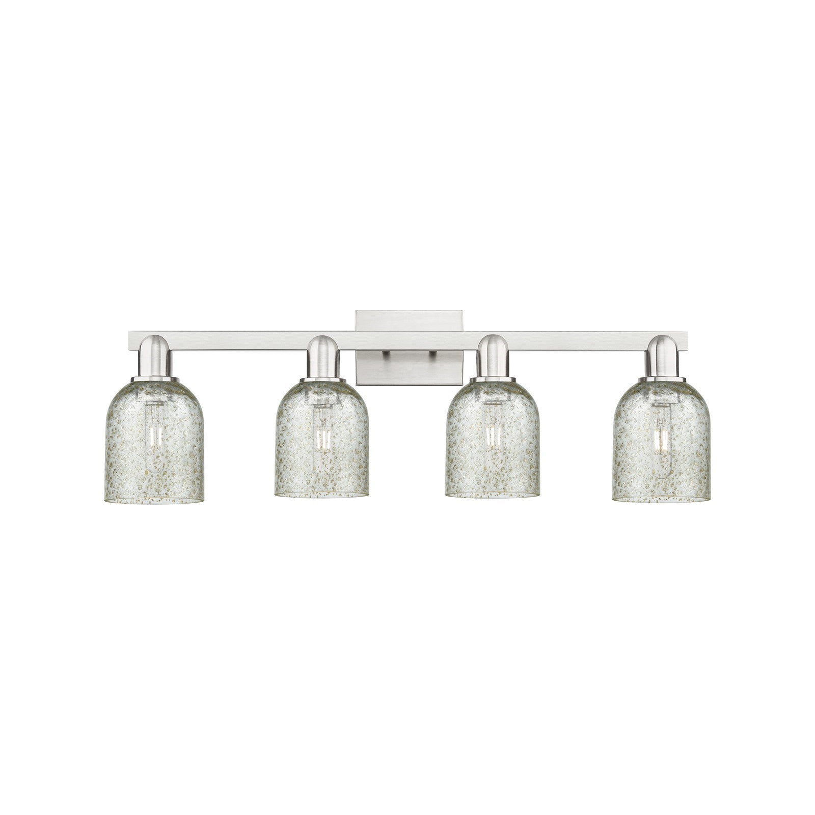 Innovations Caledonia 32in 4-Light Bath Vanity Light | Industrial Brushed Satin Nickel and Mica Glass | Bathroom Vanity | Model 716-4W-SN-G259