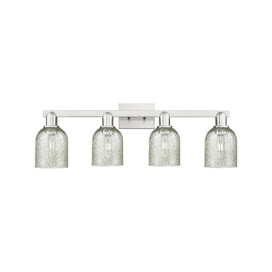 Innovations Caledonia 32in 4-Light Bath Vanity Light | Industrial Brushed Satin Nickel and Mica Glass | Bathroom Vanity | Model 716-4W-SN-G259