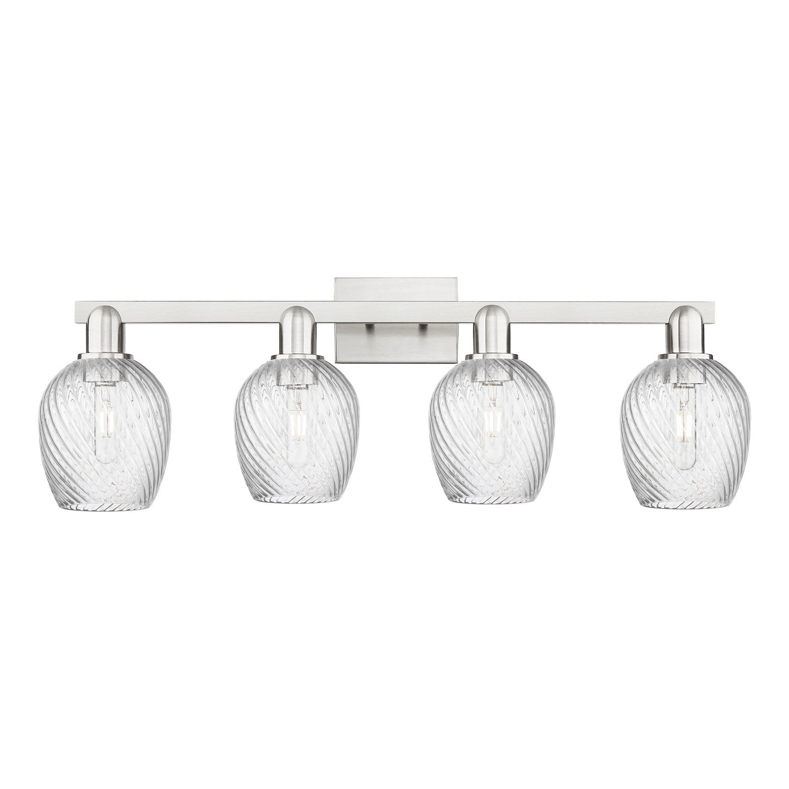 Innovations Salina 33in 4-Light Bath Vanity Light | Industrial Brushed Satin Nickel and Clear Spiral Fluted Glass | Bathroom Vanity | Model 716-4W-SN-G292