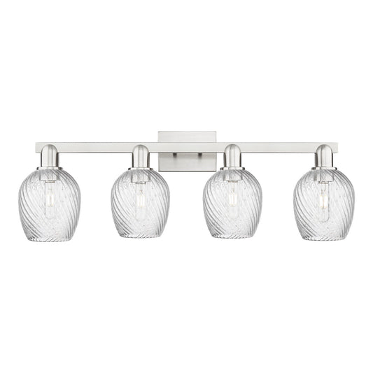 Innovations Salina 33in 4-Light Bath Vanity Light | Industrial Brushed Satin Nickel and Clear Spiral Fluted Glass | Bathroom Vanity | Model 716-4W-SN-G292