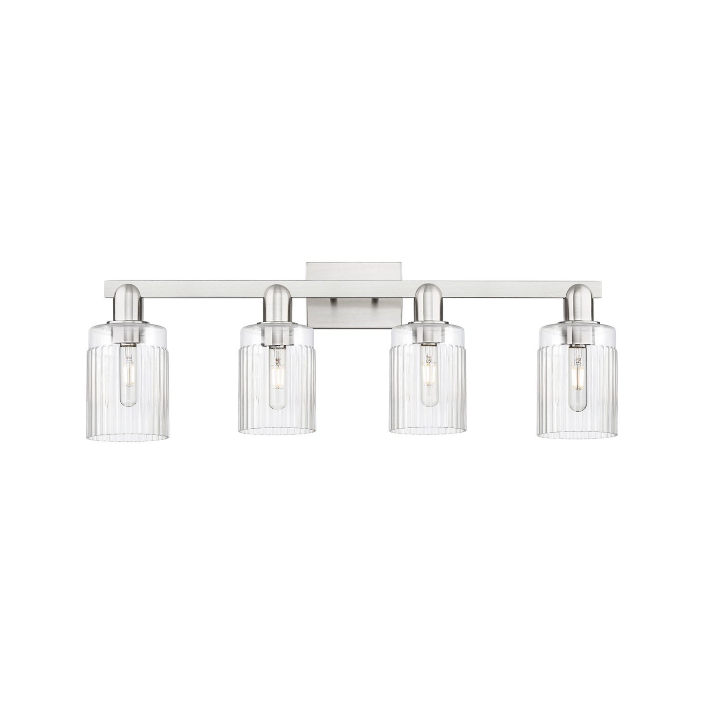 Innovations Hadley 32in 4-Light Bath Vanity | Industrial Brushed Satin Nickel Steel and Clear Ribbed Glass | Bathroom Vanity Light | Model 716-4W-SN-G342