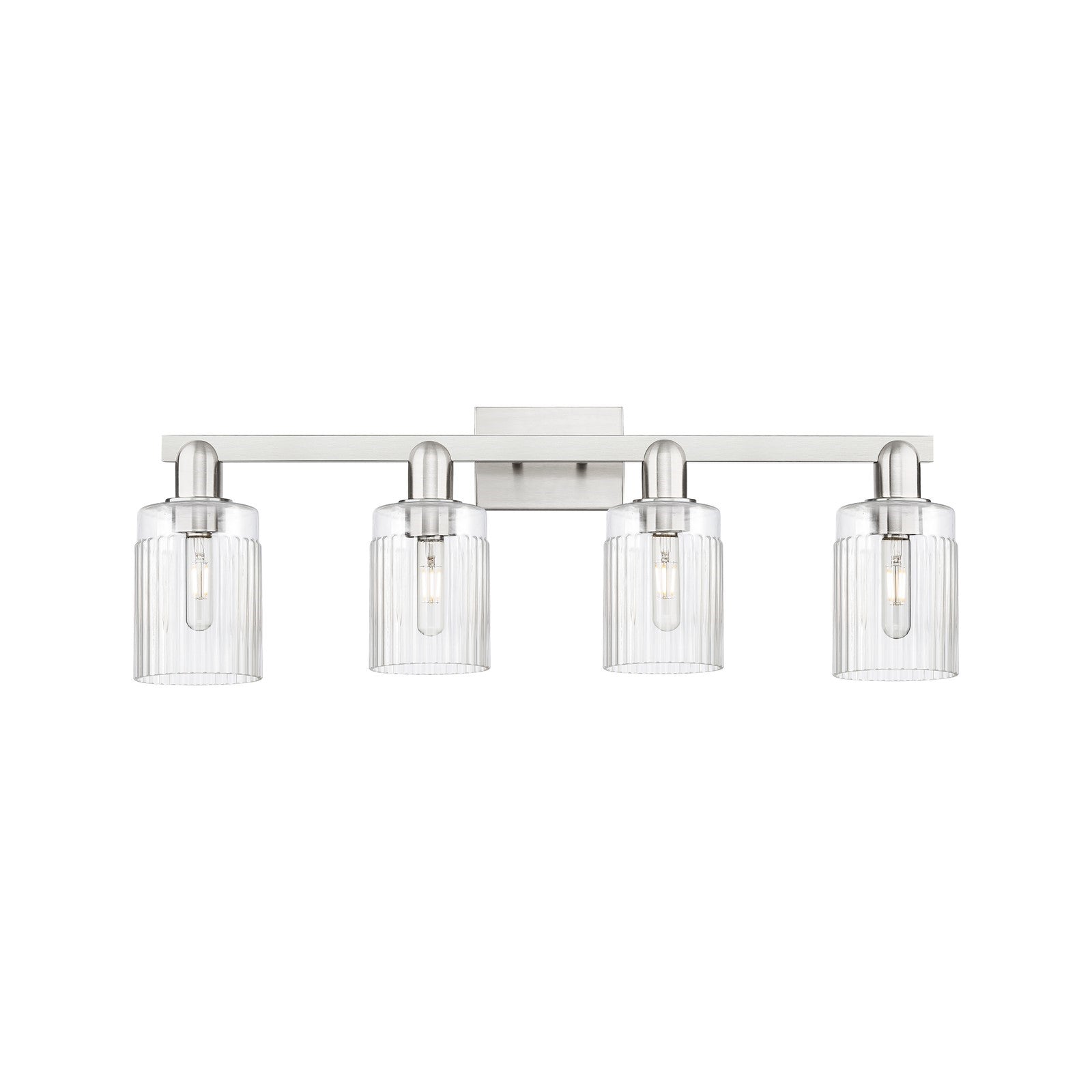 Innovations Hadley 32in 4-Light Bath Vanity | Industrial Brushed Satin Nickel Steel and Clear Ribbed Glass | Bathroom Vanity Light | Model 716-4W-SN-G342