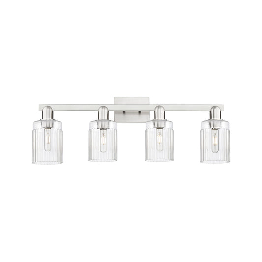 Innovations Hadley 32in 4-Light Bath Vanity | Industrial Brushed Satin Nickel Steel and Clear Ribbed Glass | Bathroom Vanity Light | Model 716-4W-SN-G342
