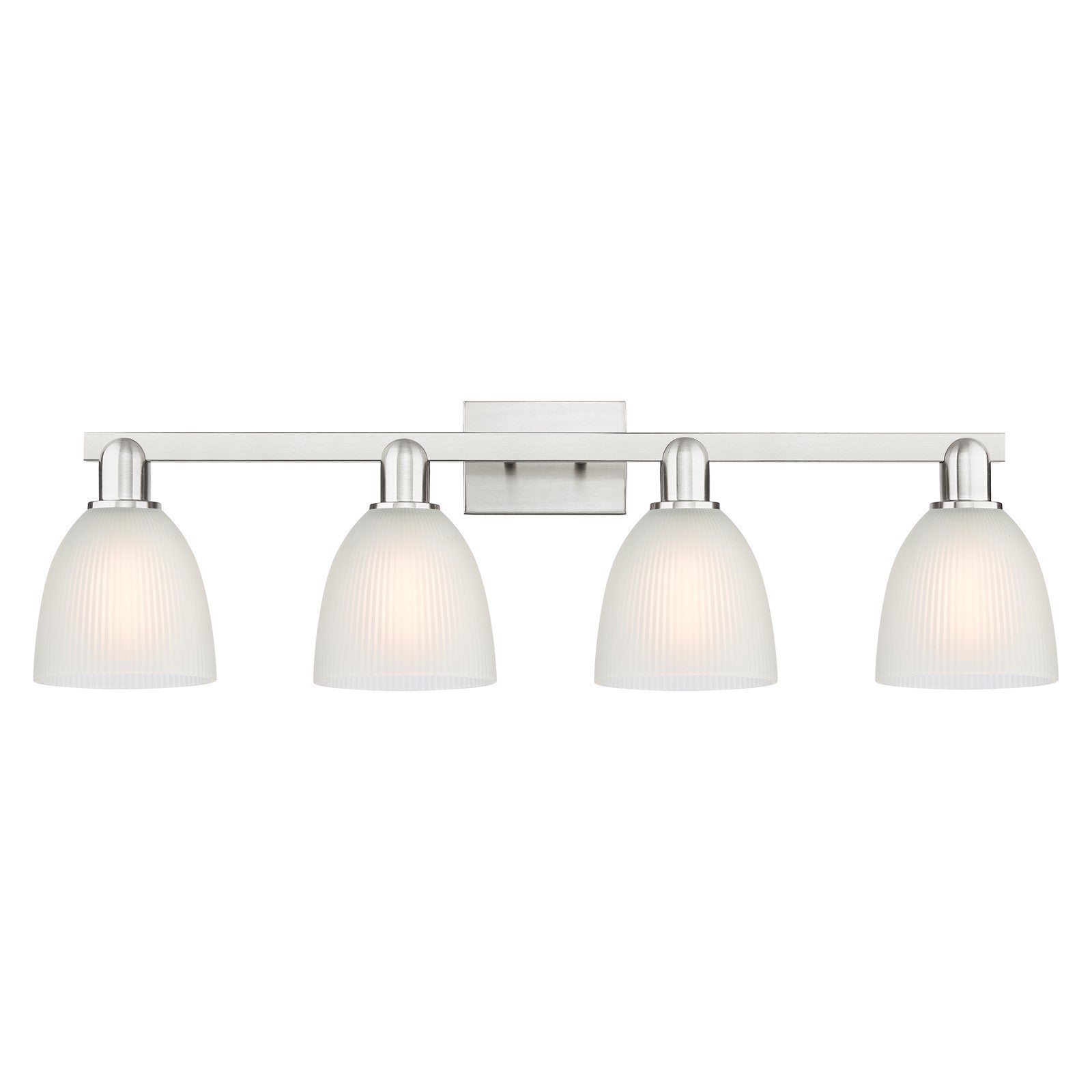 Innovations Castile 33in 4-Light Bath Vanity | Industrial Brushed Satin Nickel and White Glass | Bathroom Vanity Light | Model 716-4W-SN-G381