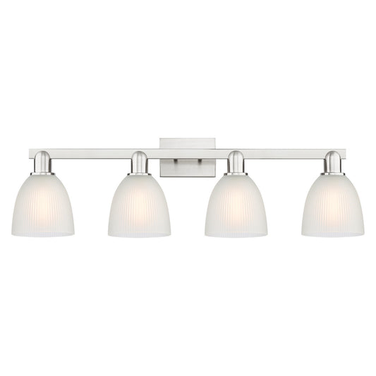 Innovations Castile 33in 4-Light Bath Vanity | Industrial Brushed Satin Nickel and White Glass | Bathroom Vanity Light | Model 716-4W-SN-G381