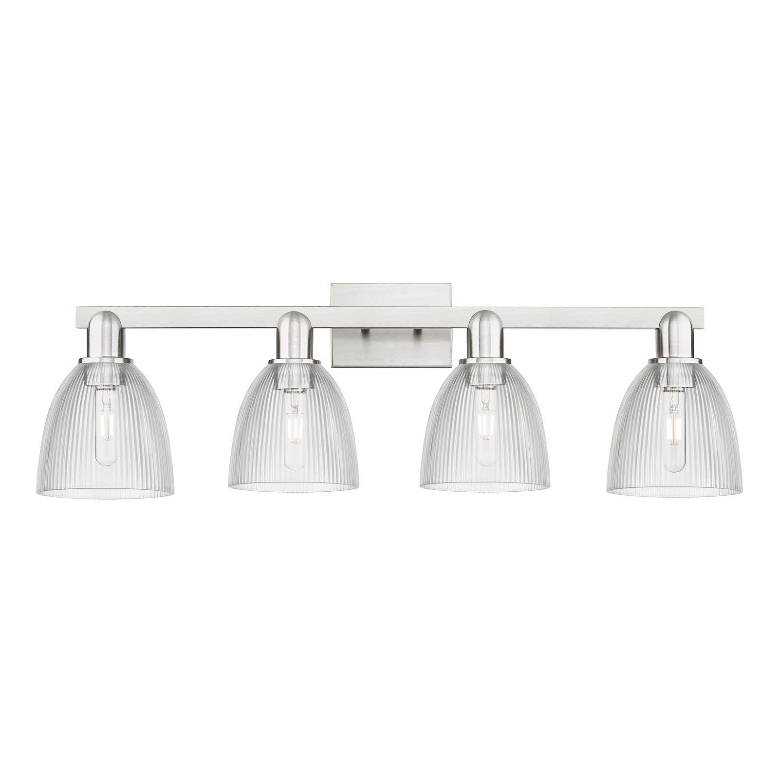 Innovations Castile 33in 4-Light Bath Vanity | Industrial Brushed Satin Nickel Steel and Clear Glass | Bathroom Vanity Light | Model 716-4W-SN-G382