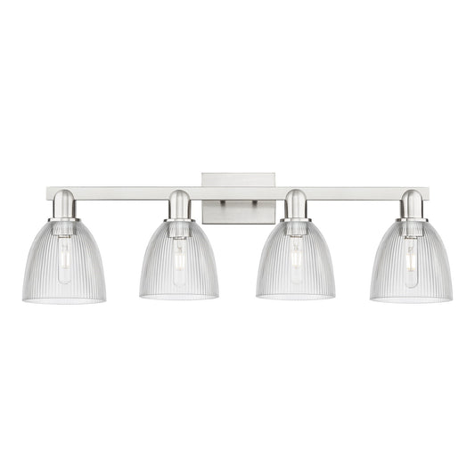 Innovations Castile 33in 4-Light Bath Vanity | Industrial Brushed Satin Nickel Steel and Clear Glass | Bathroom Vanity Light | Model 716-4W-SN-G382