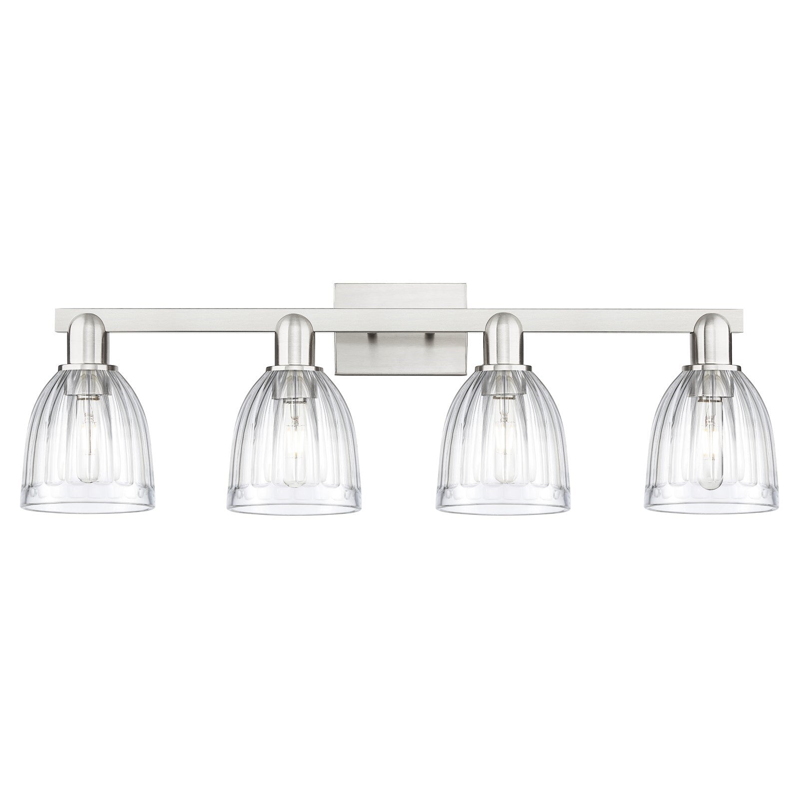 Innovations Brookfield 33in 4-Light Bath Vanity Light | Industrial Brushed Satin Nickel and Clear Ribbed Glass | Bathroom Vanity | Model 716-4W-SN-G442