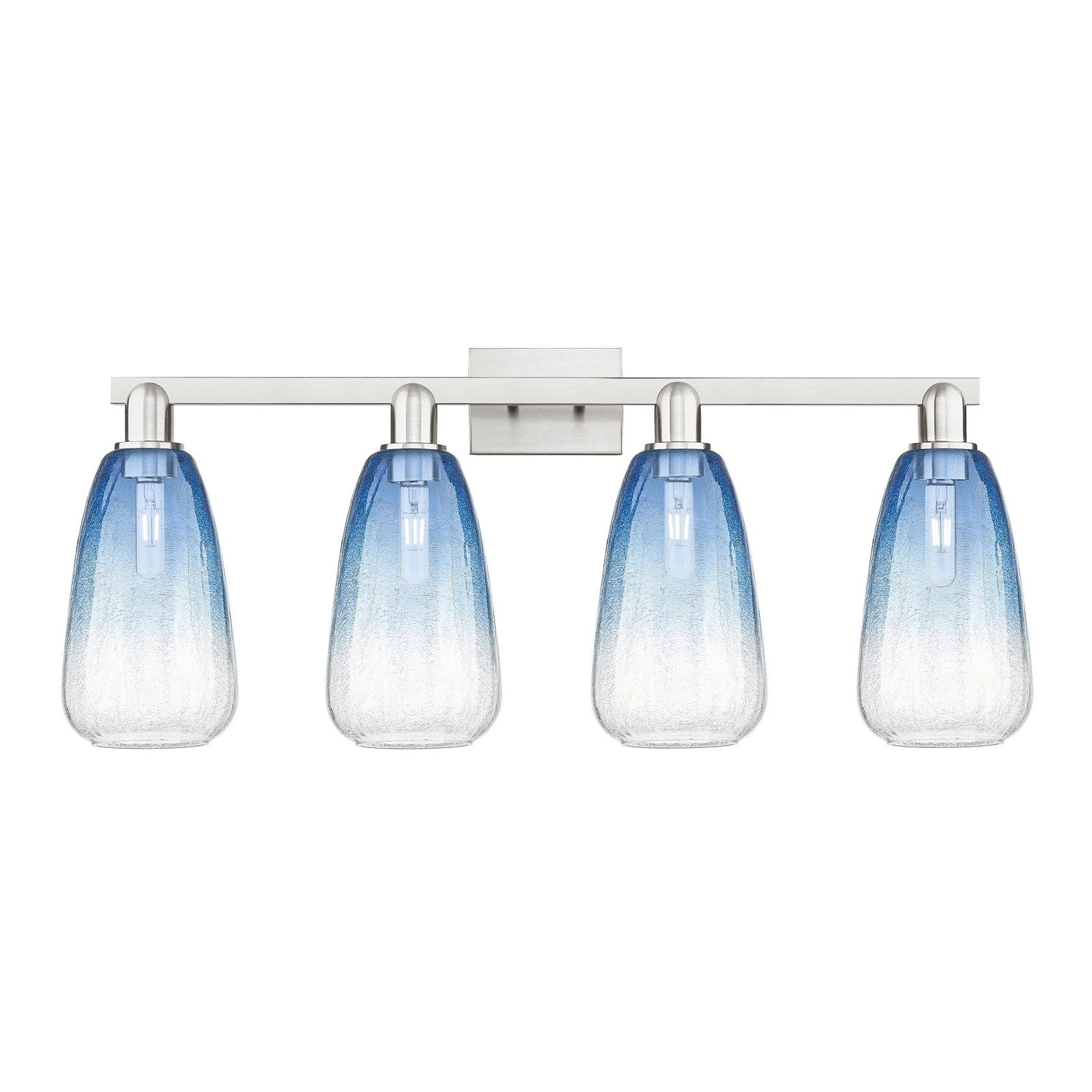 Innovations Brookhaven Almond 36in 4-Light Bath Vanity Light | Industrial Brushed Satin Nickel and Sapphire Blue Glass | Model 716-4W-SN-G480-6SB