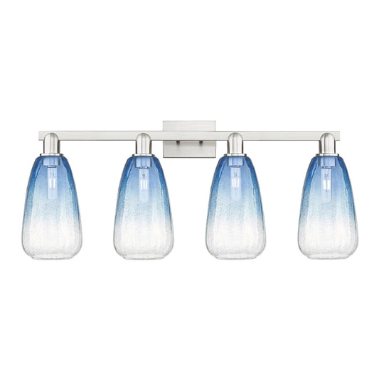 Innovations Brookhaven Almond 36in 4-Light Bath Vanity Light | Industrial Brushed Satin Nickel and Sapphire Blue Glass | Model 716-4W-SN-G480-6SB