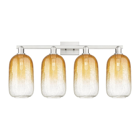 Innovations Brookhaven Cloche 36in 4-Light Bath Vanity Light | Industrial Brushed Satin Nickel and Amber Glass | Bathroom | Model 716-4W-SN-G482-7AM
