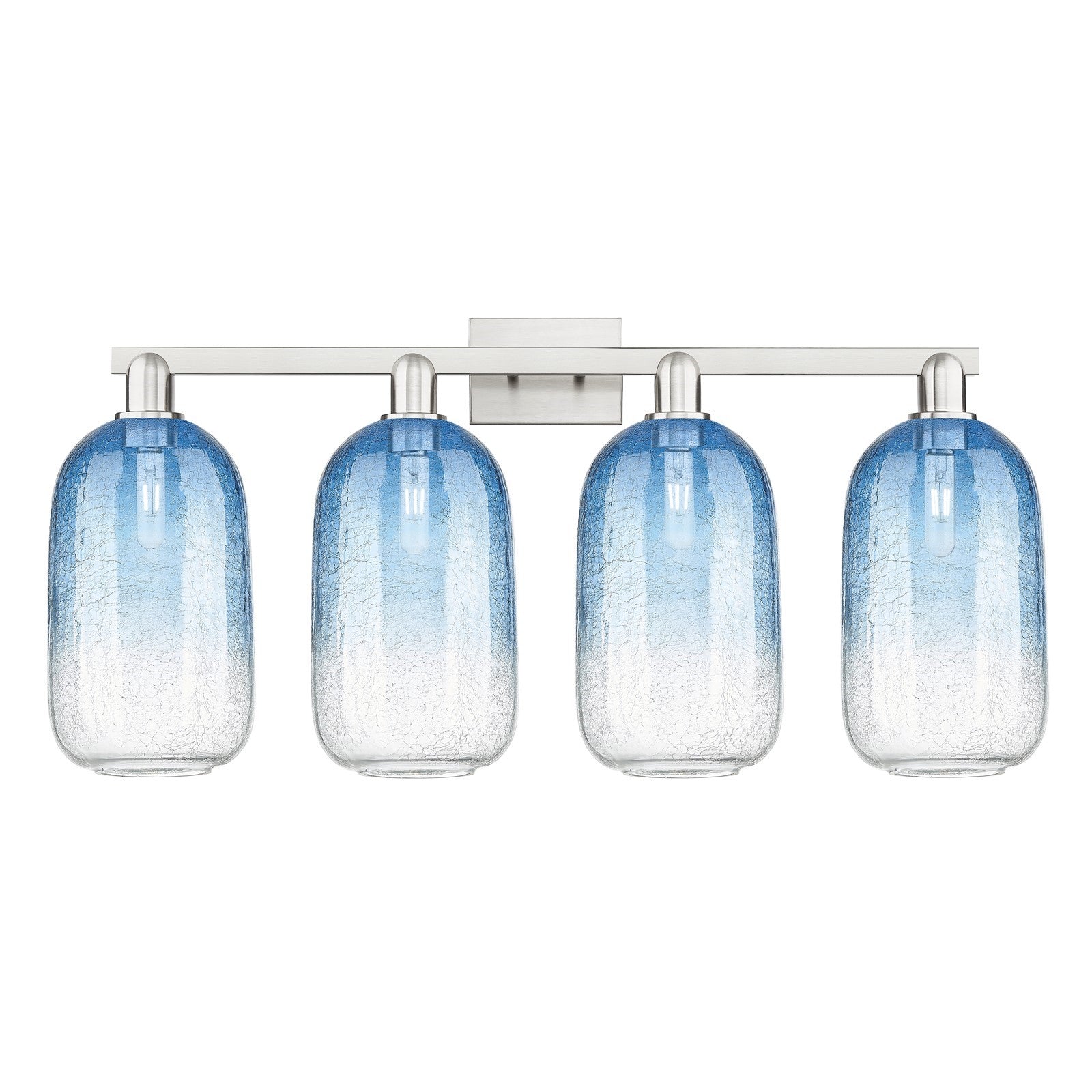 Innovations Brookhaven Cloche 36in 4-Light Bath Vanity Light | Industrial Brushed Satin Nickel and Sapphire Blue Glass | Model 716-4W-SN-G482-7SB