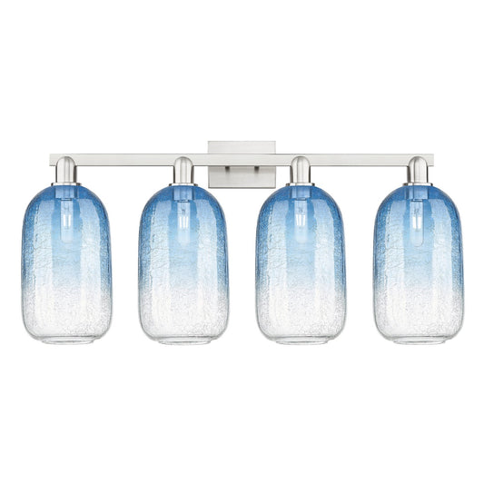 Innovations Brookhaven Cloche 36in 4-Light Bath Vanity Light | Industrial Brushed Satin Nickel and Sapphire Blue Glass | Model 716-4W-SN-G482-7SB