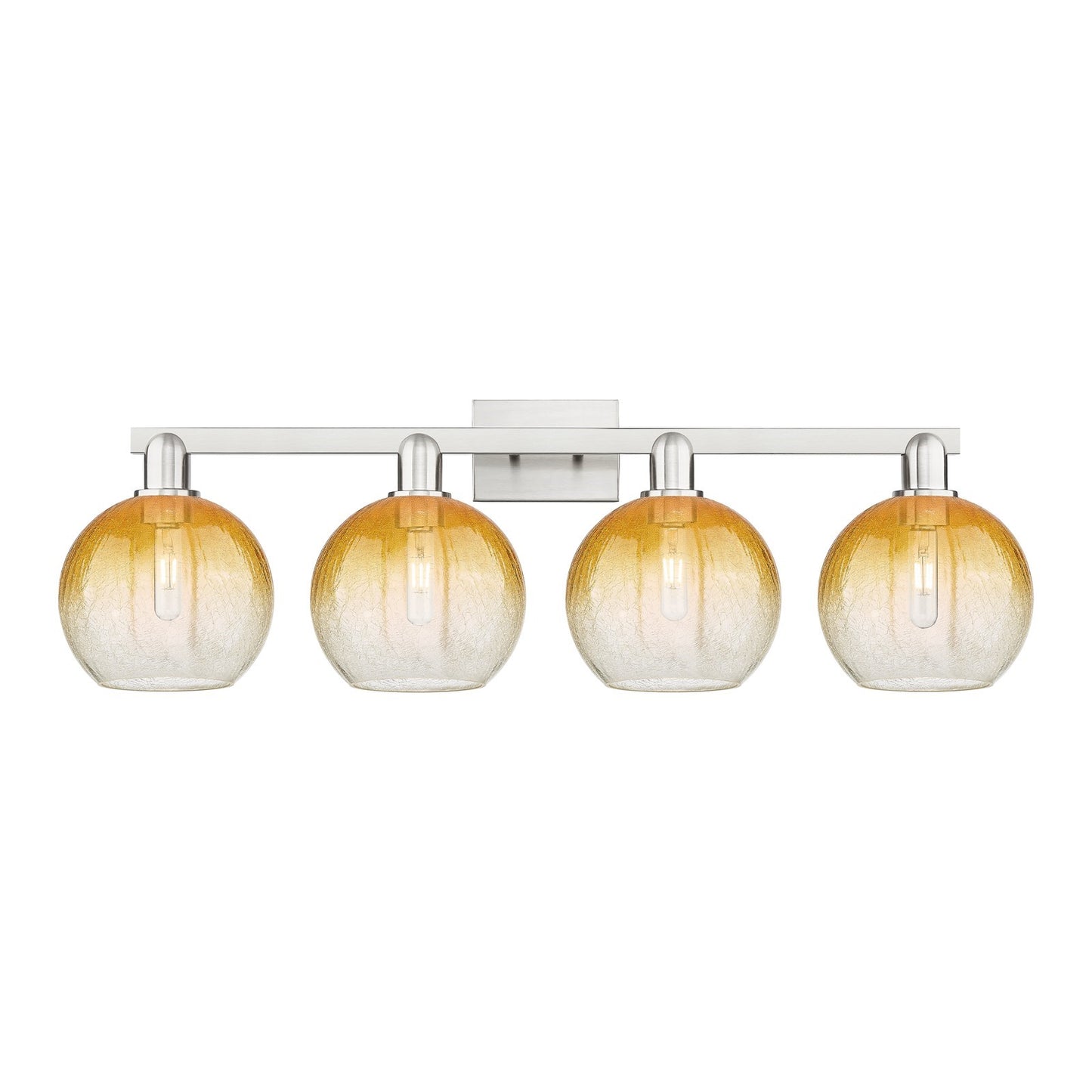 Innovations Brookhaven Globe 35in 4-Light Bath Vanity Light | Industrial Brushed Satin Nickel and Amber Glass | Bathroom Vanity | Model 716-4W-SN-G483-8AM