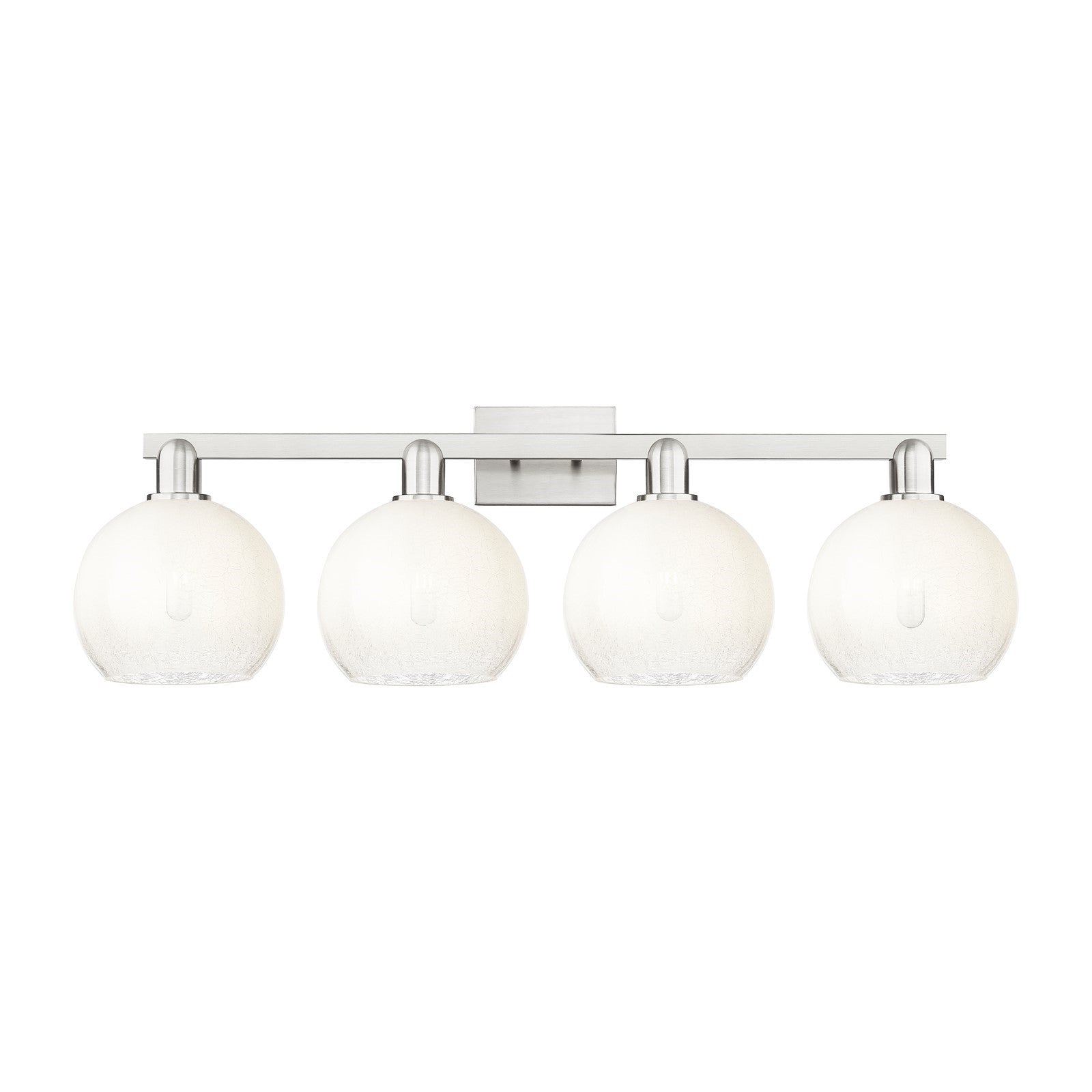 Innovations Brookhaven Globe 35in 4-Light Bath Vanity Light | Industrial Brushed Satin Nickel and Opal Glass | Bathroom Vanity | Model 716-4W-SN-G483-8OP
