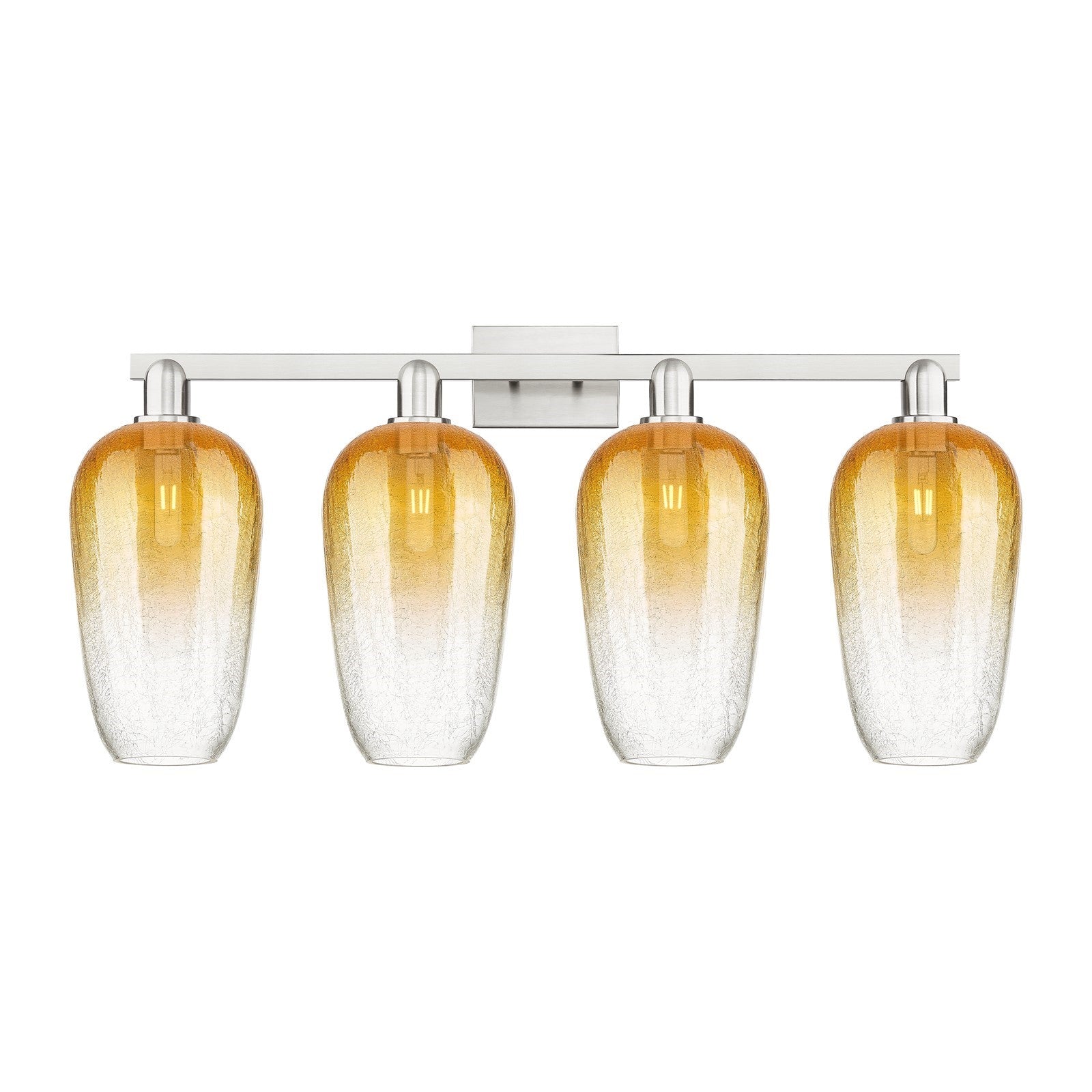 Innovations Brookhaven Flute 34in 4-Light Bath Vanity Light | Industrial Brushed Satin Nickel and Amber Glass | Bathroom Vanity | Model 716-4W-SN-G484-7AM