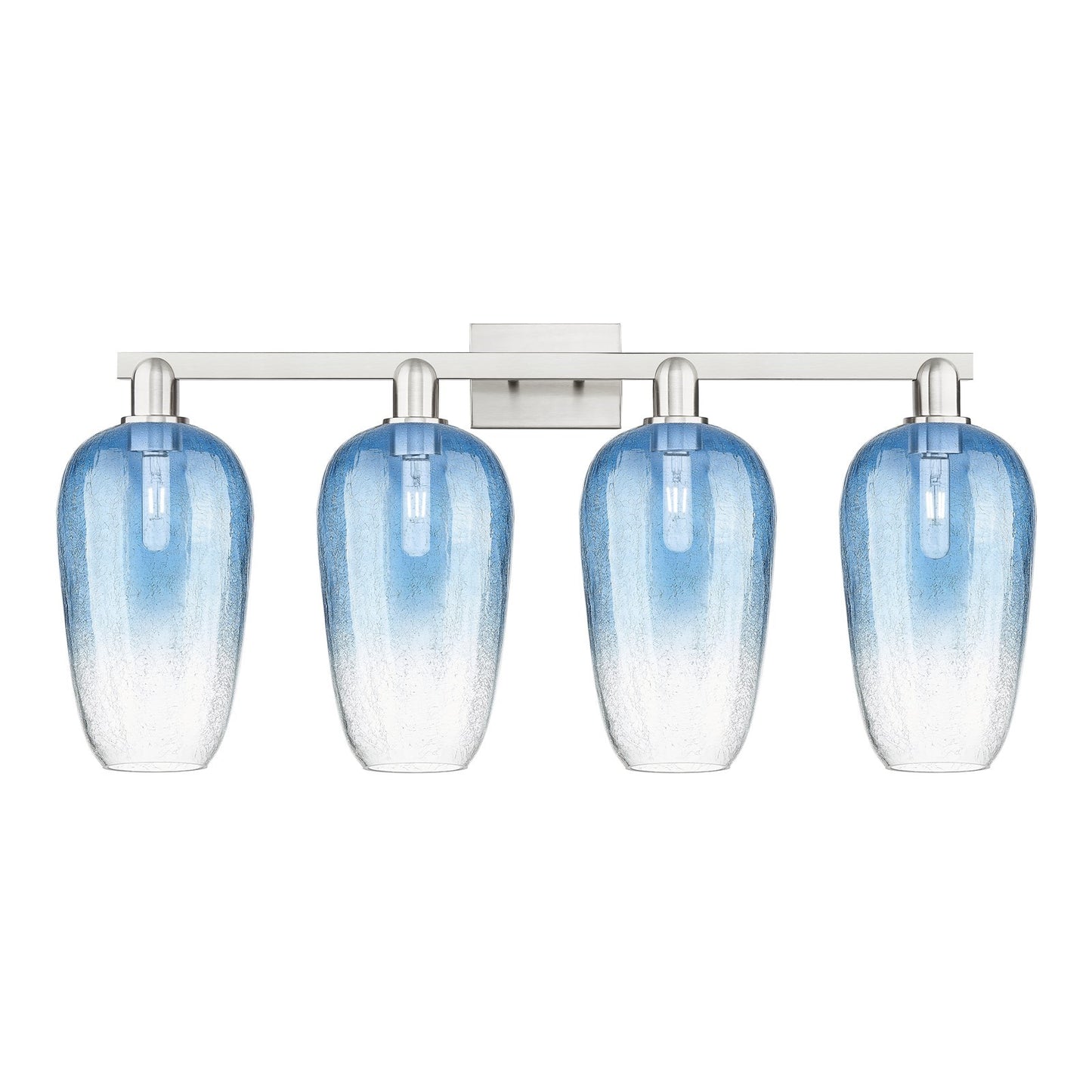 Innovations Brookhaven Flute 34in 4-Light Bath Vanity Light | Industrial Brushed Satin Nickel and Sapphire Blue Glass | Model 716-4W-SN-G484-7SB