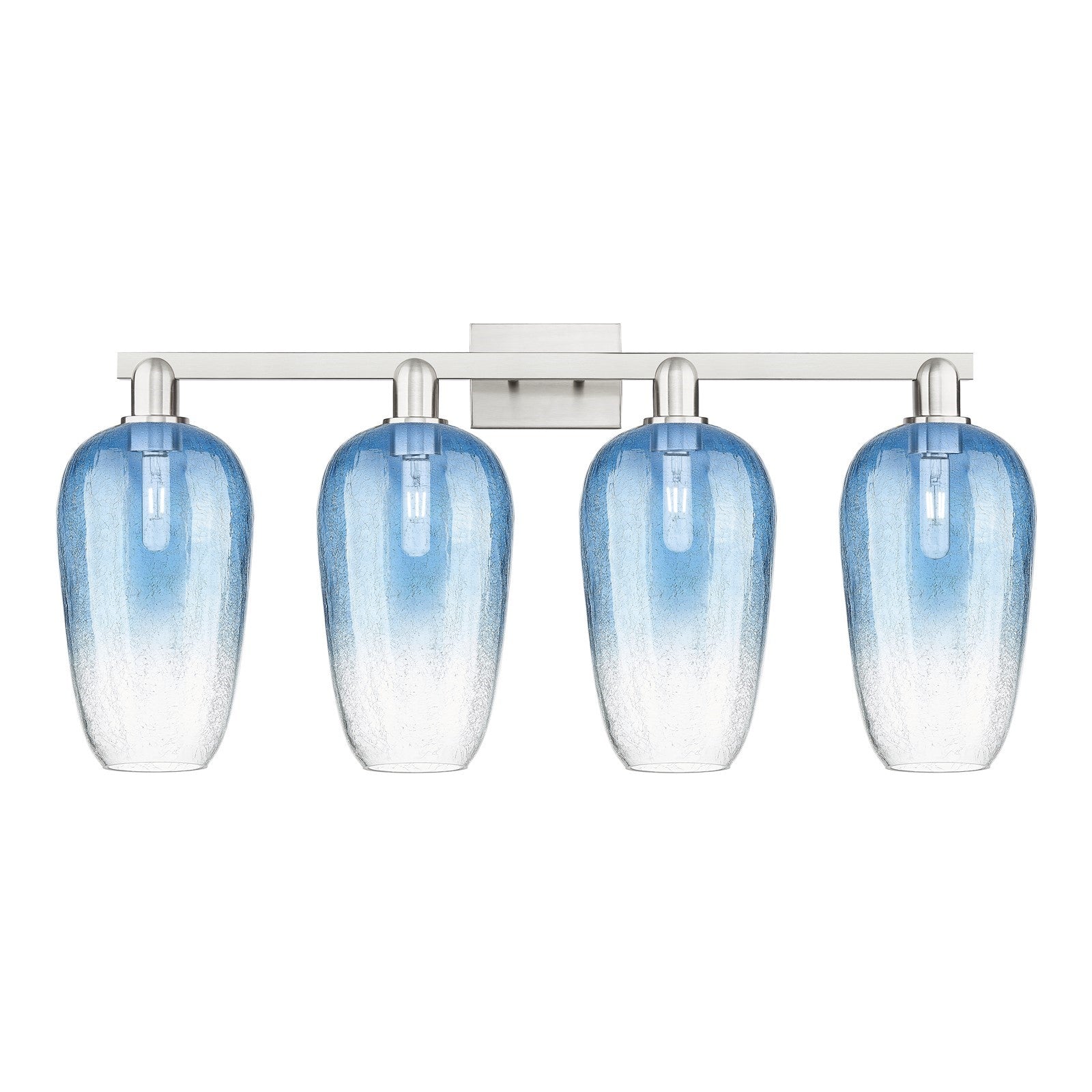 Innovations Brookhaven Flute 34in 4-Light Bath Vanity Light | Industrial Brushed Satin Nickel and Sapphire Blue Glass | Model 716-4W-SN-G484-7SB