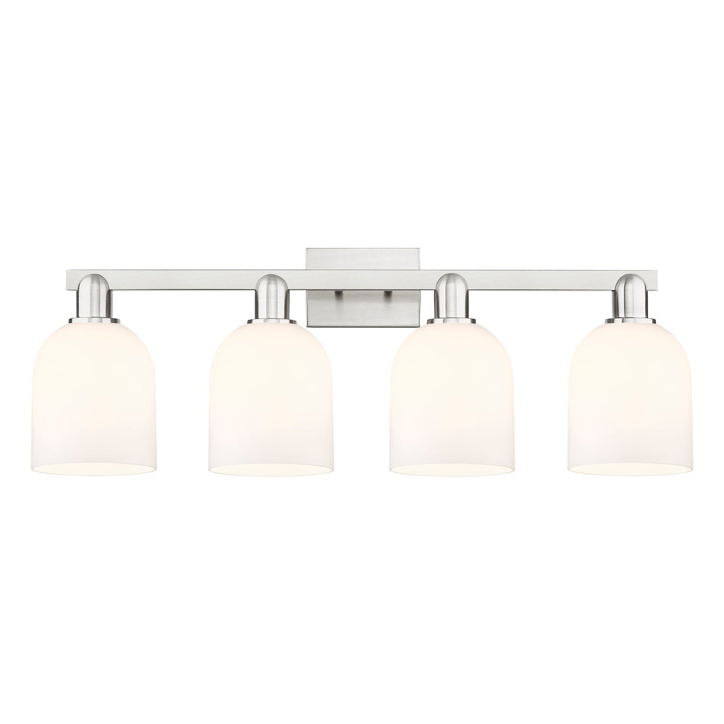 Innovations Bella 33in 4-Light Bath Vanity Light | Brushed Satin Nickel Steel and White Glass | Bathroom Vanity | Model 716-4W-SN-G558-6GWH