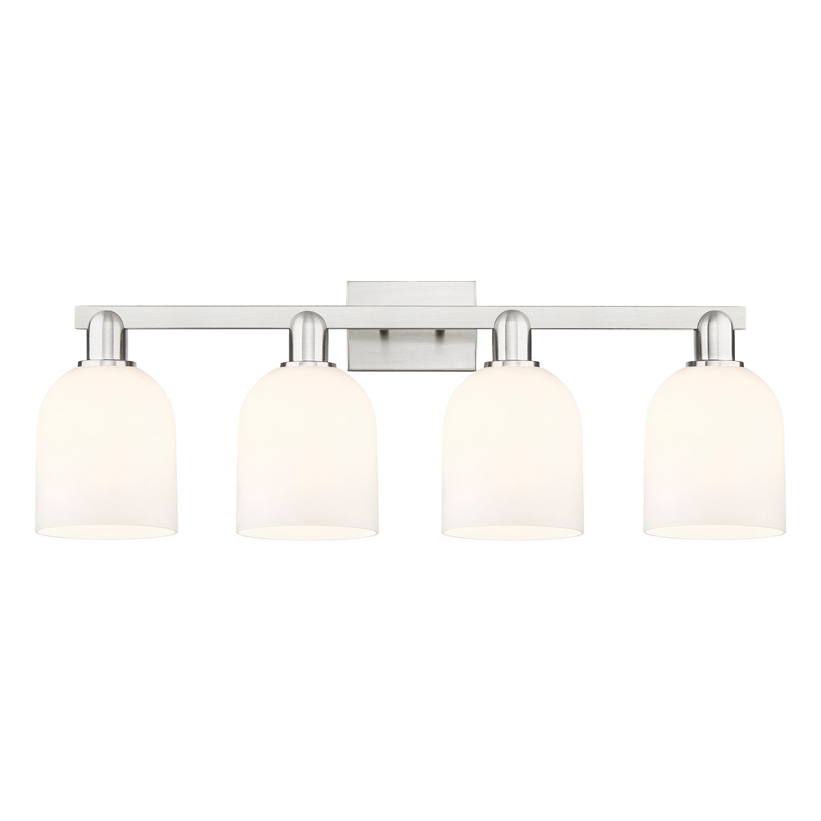 Innovations Bella 33in 4-Light Bath Vanity Light | Brushed Satin Nickel Steel and White Glass | Bathroom Vanity | Model 716-4W-SN-G558-6GWH