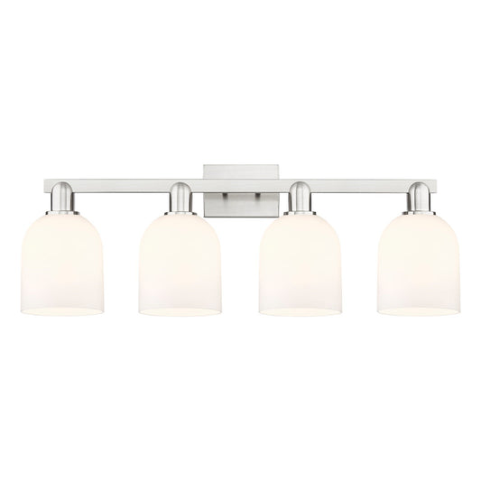 Innovations Bella 33in 4-Light Bath Vanity Light | Brushed Satin Nickel Steel and White Glass | Bathroom Vanity | Model 716-4W-SN-G558-6GWH