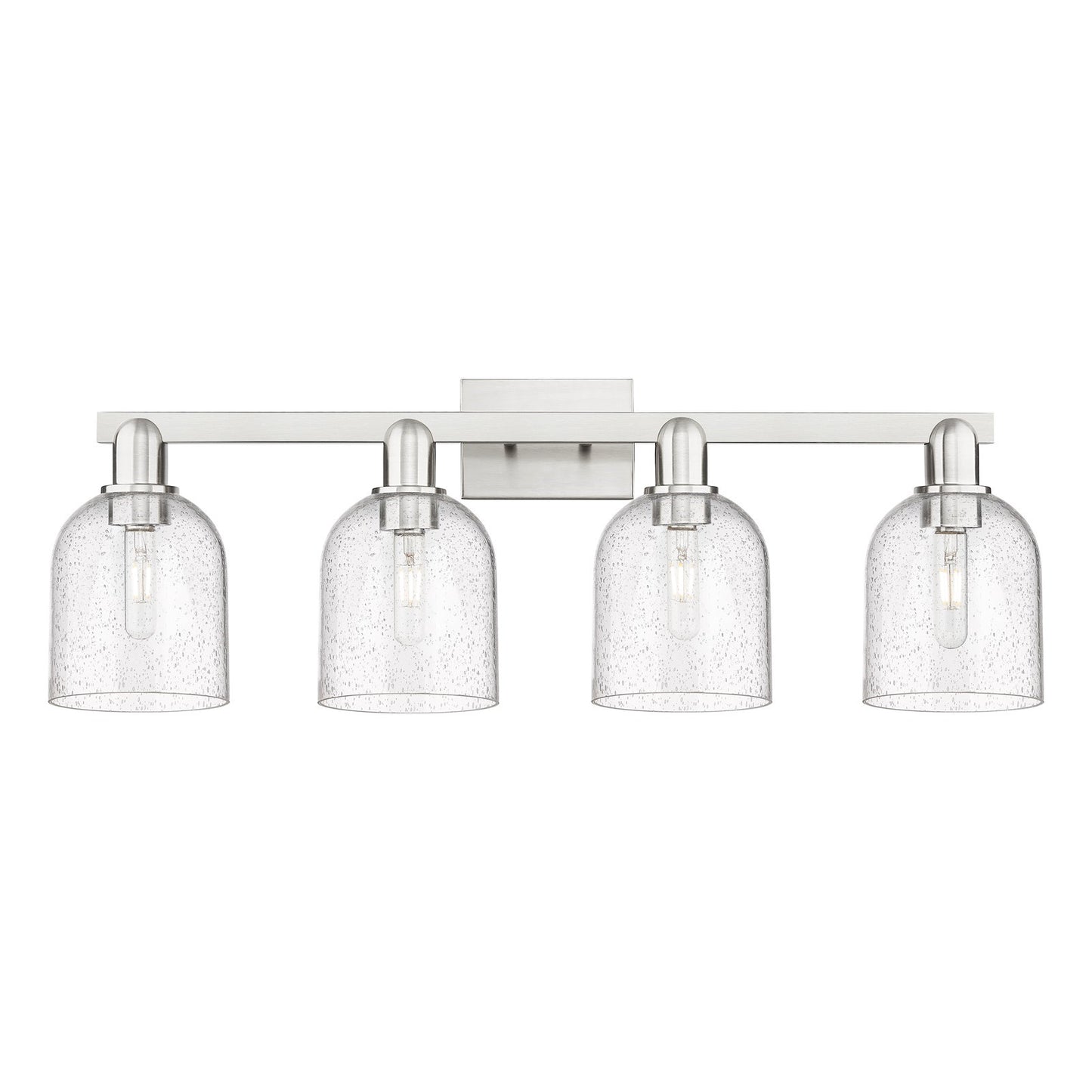 Innovations Bella 33in 4-Light Bath Vanity | Industrial Brushed Satin Nickel and Seedy Glass | Bathroom Vanity Light | Model 716-4W-SN-G558-6SDY