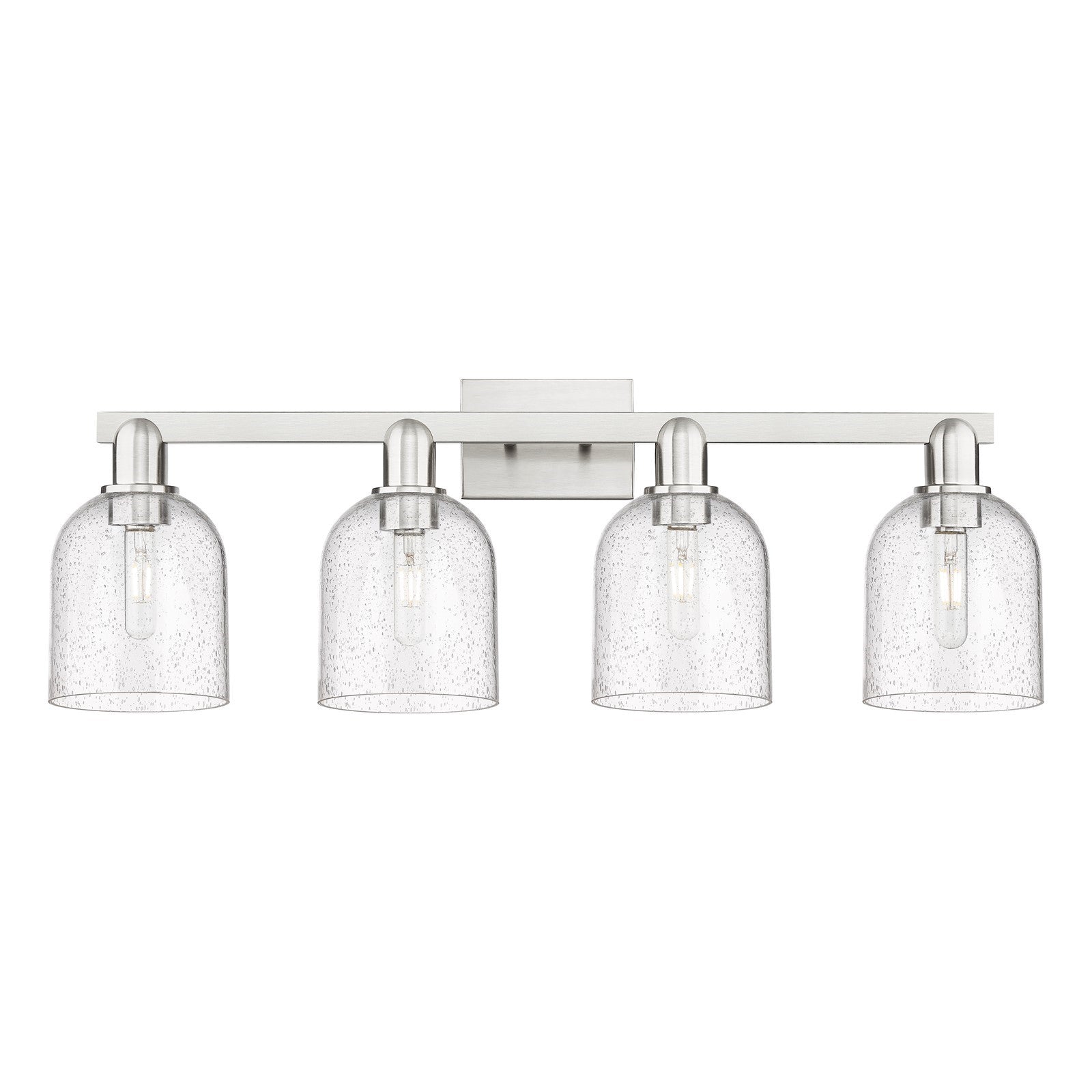 Innovations Bella 33in 4-Light Bath Vanity | Industrial Brushed Satin Nickel and Seedy Glass | Bathroom Vanity Light | Model 716-4W-SN-G558-6SDY