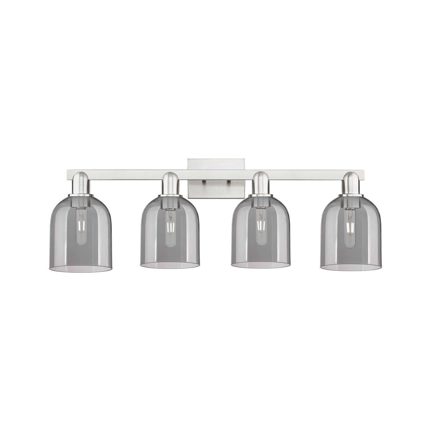 Innovations Bella 33in 4-Light Bath Vanity Light | Industrial Brushed Satin Nickel and Light Smoke Glass | Bathroom Vanity | Model 716-4W-SN-G558-6SM