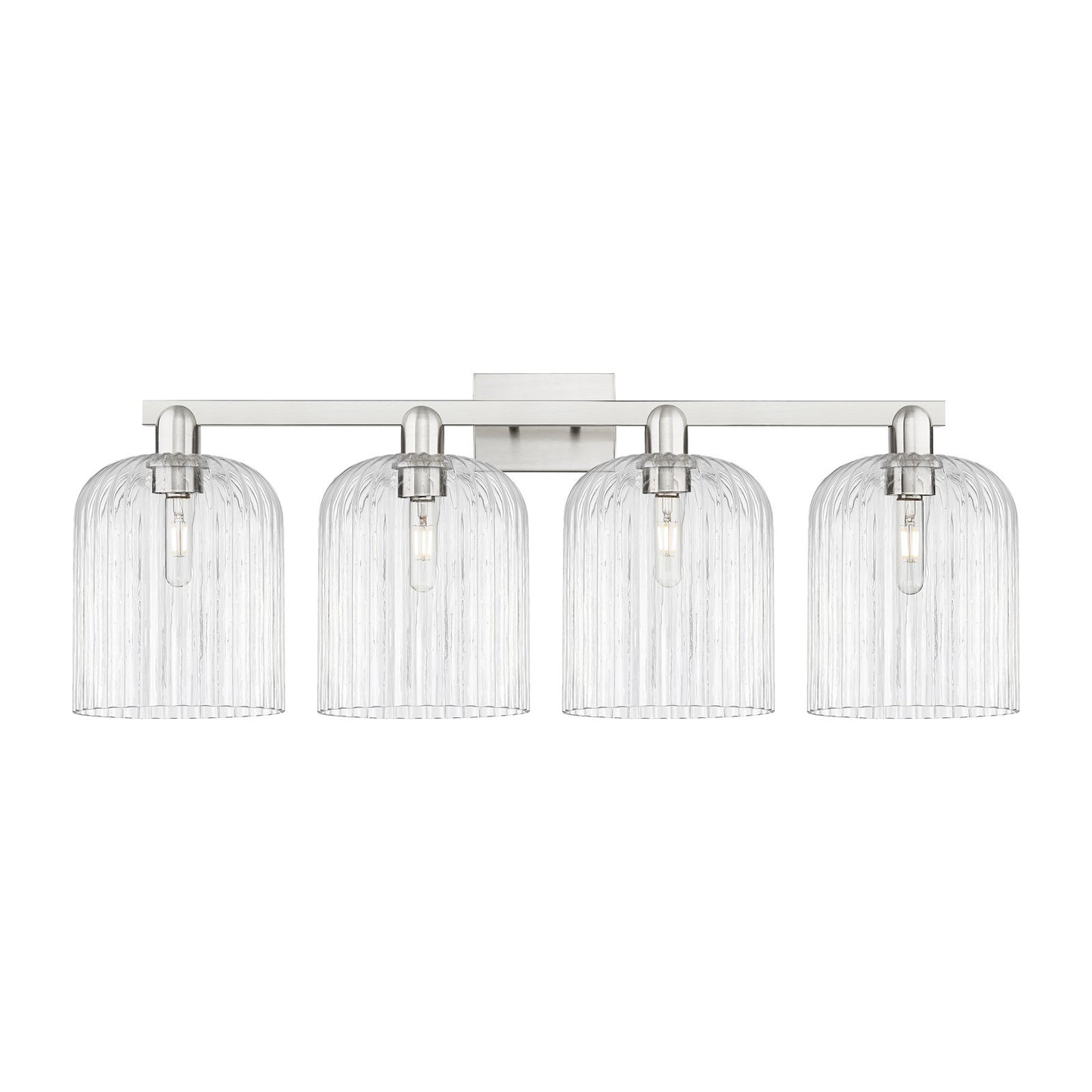 Innovations Bridal Veil 35in 4-Light Bath Vanity Light | Industrial Brushed Satin Nickel and Clear Ribbed Glass | Bathroom | Model 716-4W-SN-G559-8CL