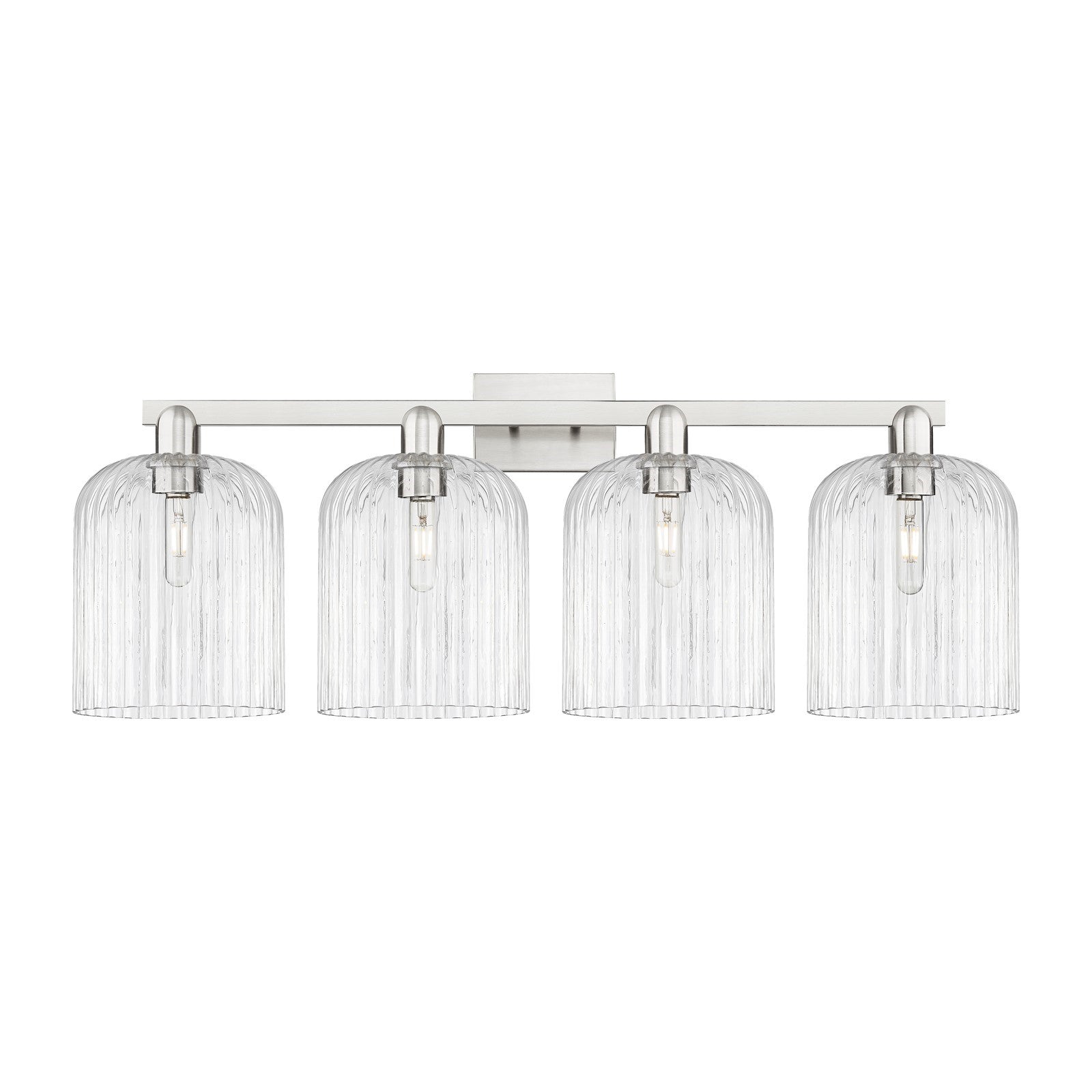 Innovations Bridal Veil 35in 4-Light Bath Vanity Light | Industrial Brushed Satin Nickel and Clear Ribbed Glass | Bathroom | Model 716-4W-SN-G559-8CL