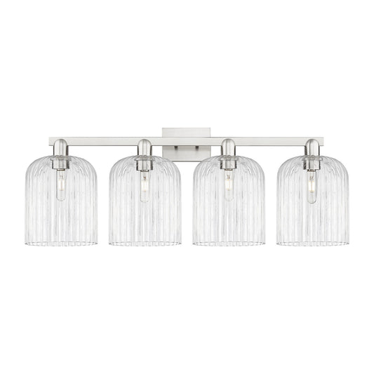 Innovations Bridal Veil 35in 4-Light Bath Vanity Light | Industrial Brushed Satin Nickel and Clear Ribbed Glass | Bathroom | Model 716-4W-SN-G559-8CL