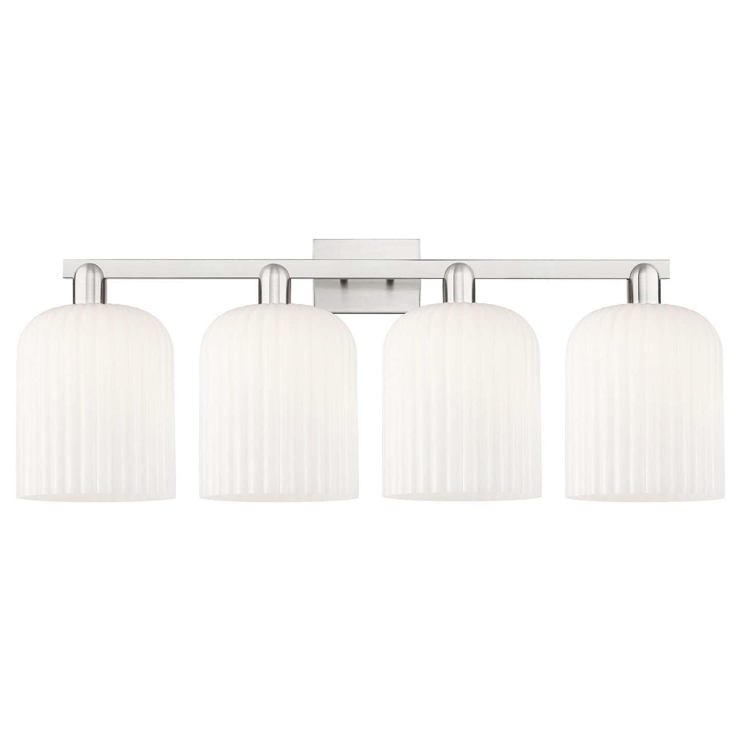 Innovations Bridal Veil 35in 4-Light Bath Vanity Light | Industrial Brushed Satin Nickel and Gloss White Ribbed Glass | Model 716-4W-SN-G559-8GWH