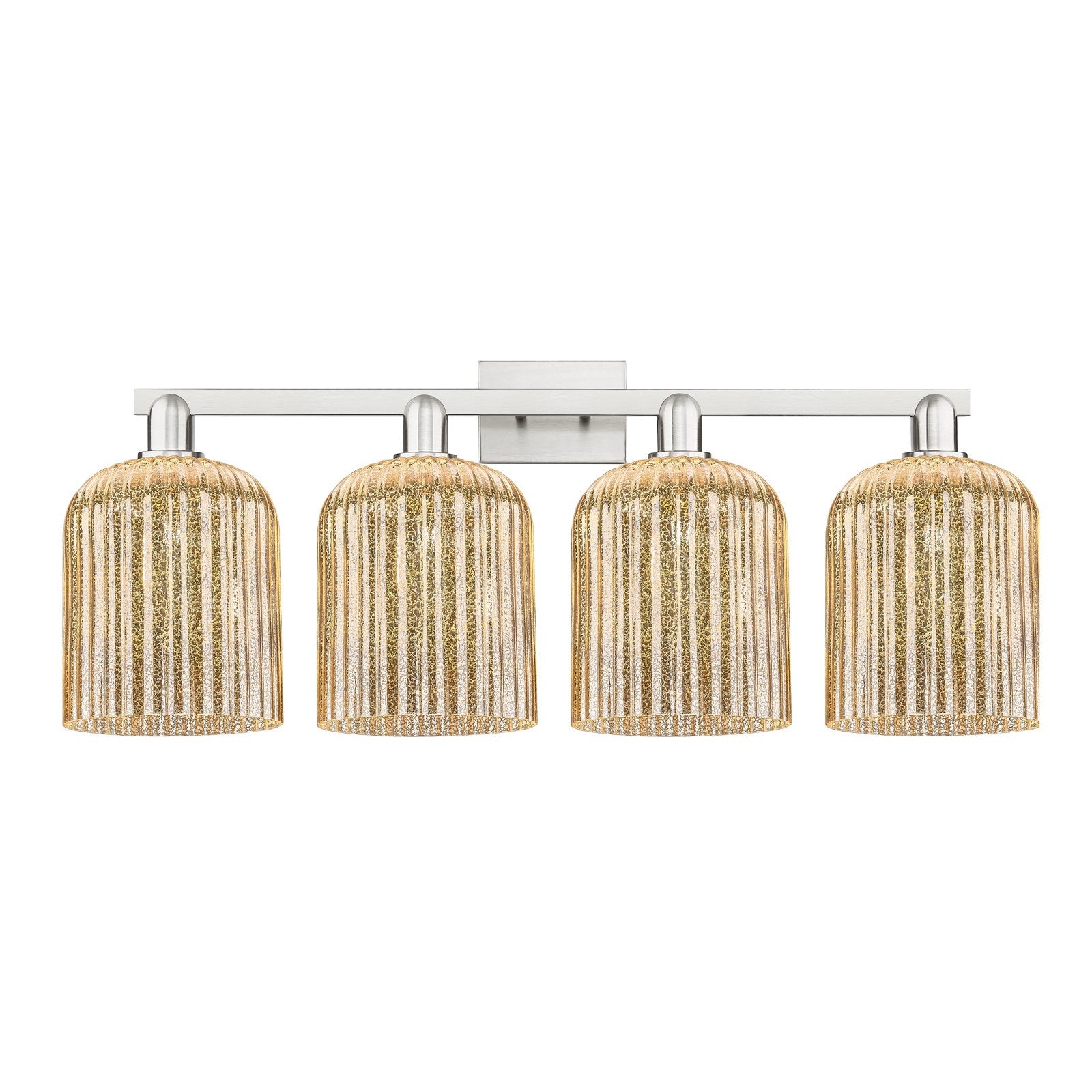 Innovations Bridal Veil 35in 4-Light Bath Vanity Light | Industrial Brushed Satin Nickel and Mercury Ribbed Glass | Bathroom | Model 716-4W-SN-G559-8ME